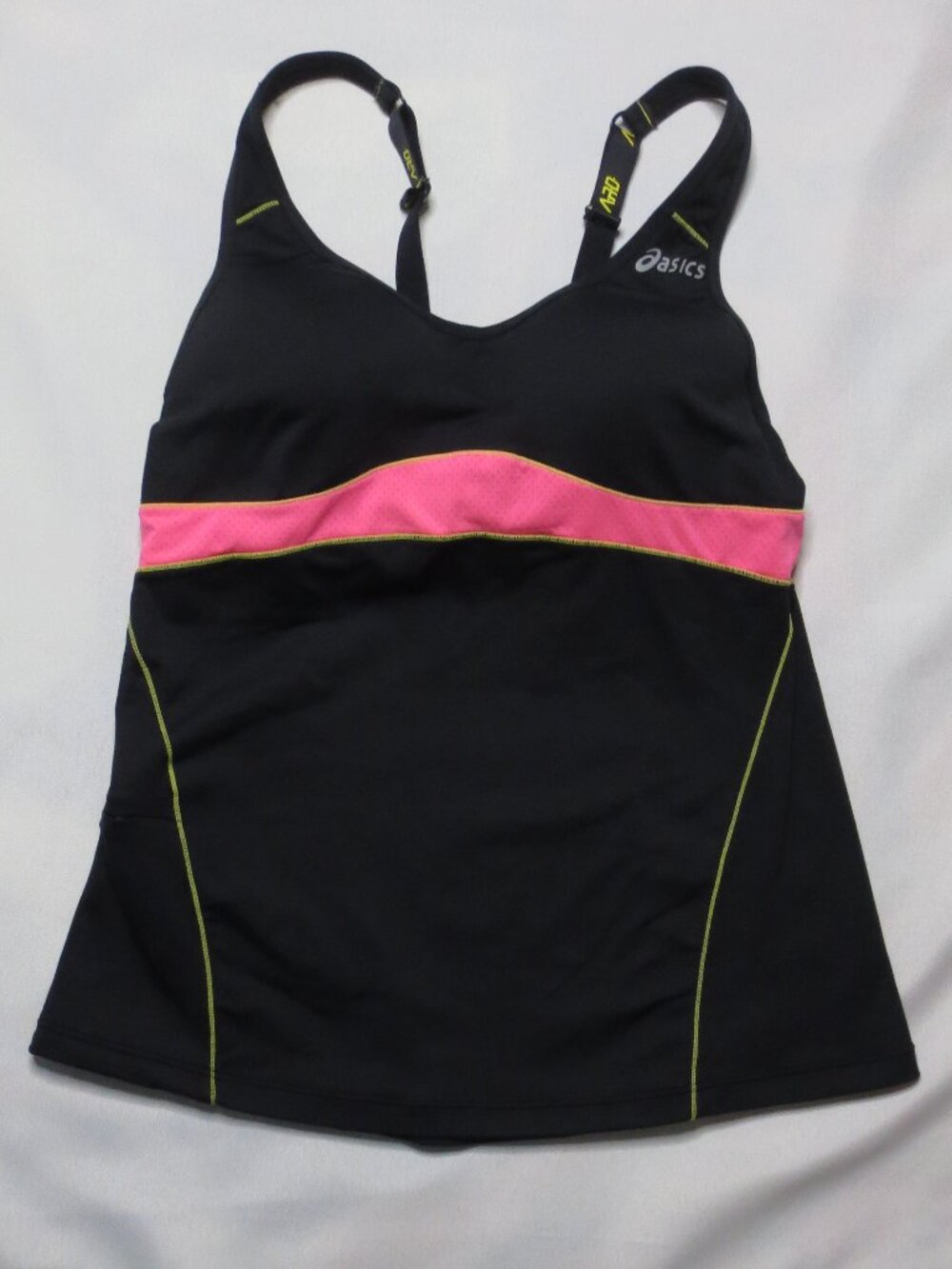 AASICS womens BRA TOP black WORKOUT hot pink ADJUSTABLE tank STRETCH SIZE S